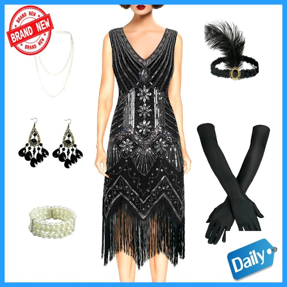 1920s Flapper Dress Vintage Lace Fringed Gatsby Cocktail Costume